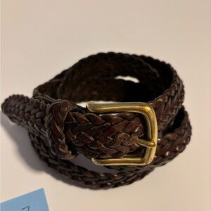 Coach Braided Brown Leather Belt with Gold Buckle